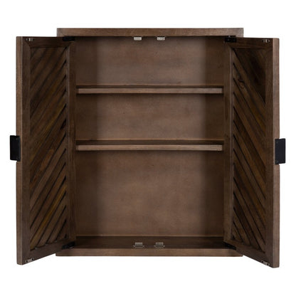 ADOUER WOOD Handcrafted Solid Wood Wall Cabinet with Chevron Slatted Doors – Mid-Century Modern Floating Storage