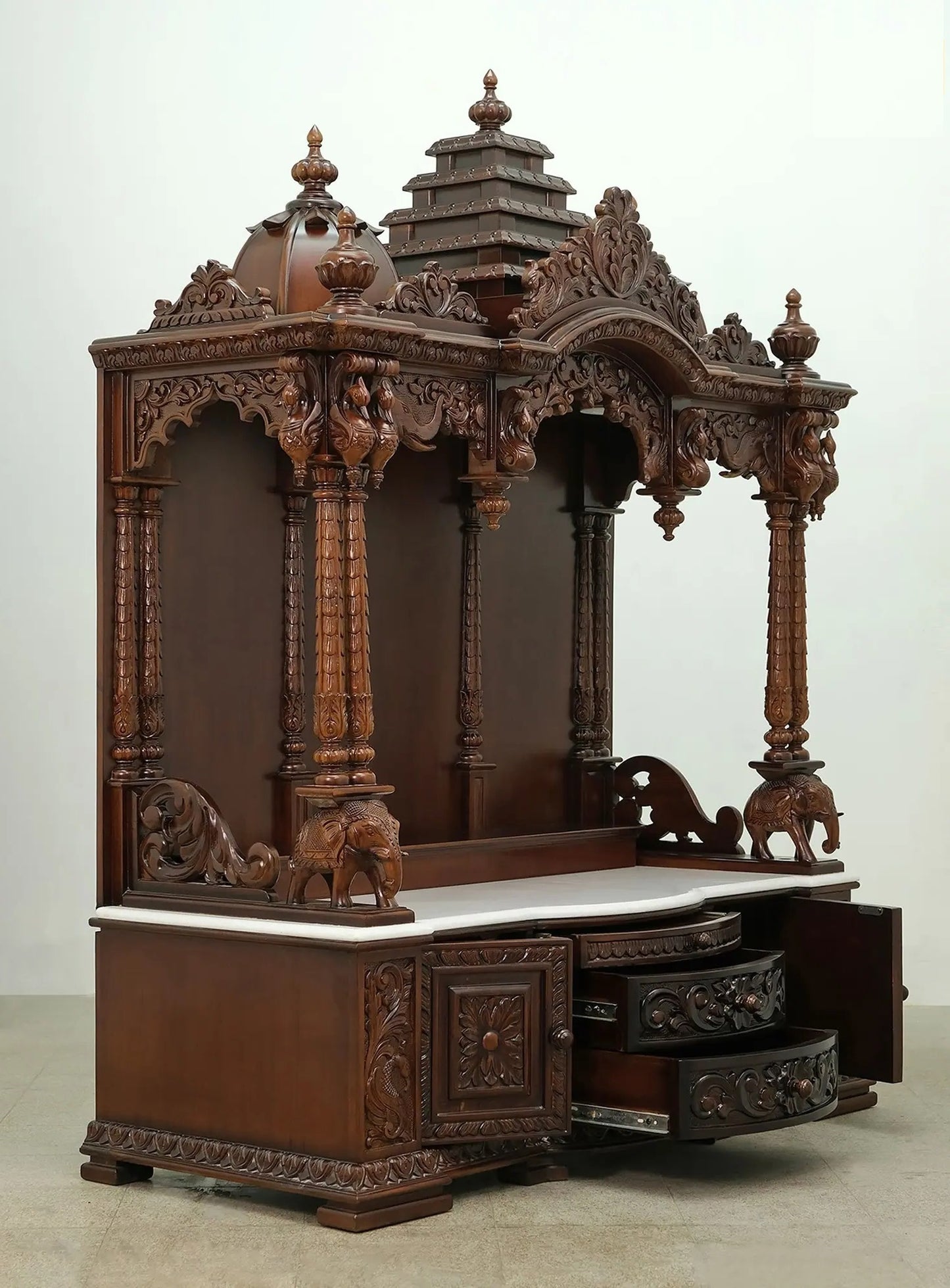 ADOUER WOOD 78'' Luxuries Teak Wood Traditional Hand Carved Mandir (Walnut)