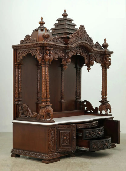 ADOUER WOOD 78'' Luxuries Teak Wood Traditional Hand Carved Mandir (Walnut)