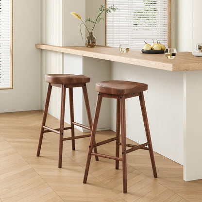 The Sculpted Walnut Saddle Stool: Solid Wood Mid-Century Bar Seating (Set of 2)