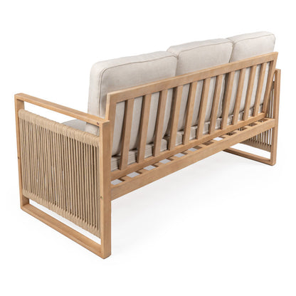 ADOUER WOOD Coastal Modern 3-Seat Outdoor Sofa – Natural Acacia Wood & Wrapped Rope Accent