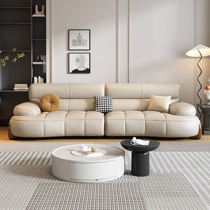 Modular Look Curved Leather Sofa with Generous Rolling Arms