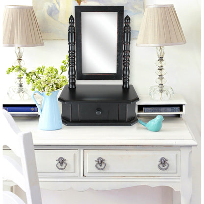 Solid Wood Antique Wood Vanity Mirror with Storage Drawer
