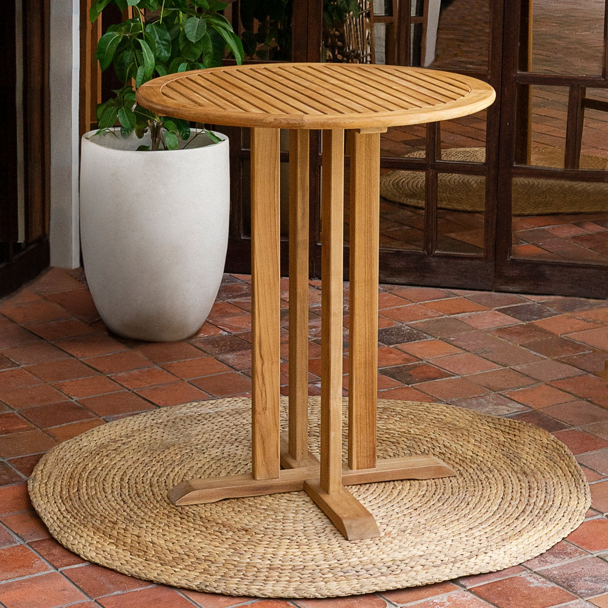 ADOUERU WOOD "36-inch Round Solid Wood Outdoor Bistro Table with Slatted Top and Pedestal Base"