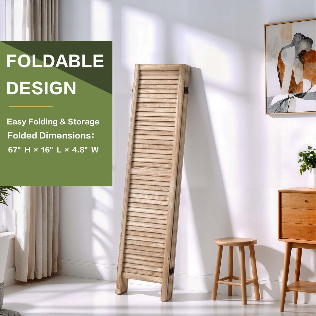 ADOUER WOOD 6-Panel Louvered Solid Wood Room Divider – Natural Ash Finish