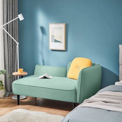 Compact Aqua Linen Sofa with Stylish Rounded Arms and Acacia Wood Frame