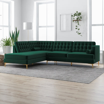 Emerald Green Velvet Tufted L-Shape Sectional 4 Seater Sofa