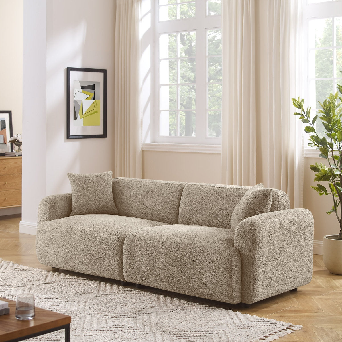 Luxe Boucle Modular 3 Seater Sofa with Sheesham Wood Frame