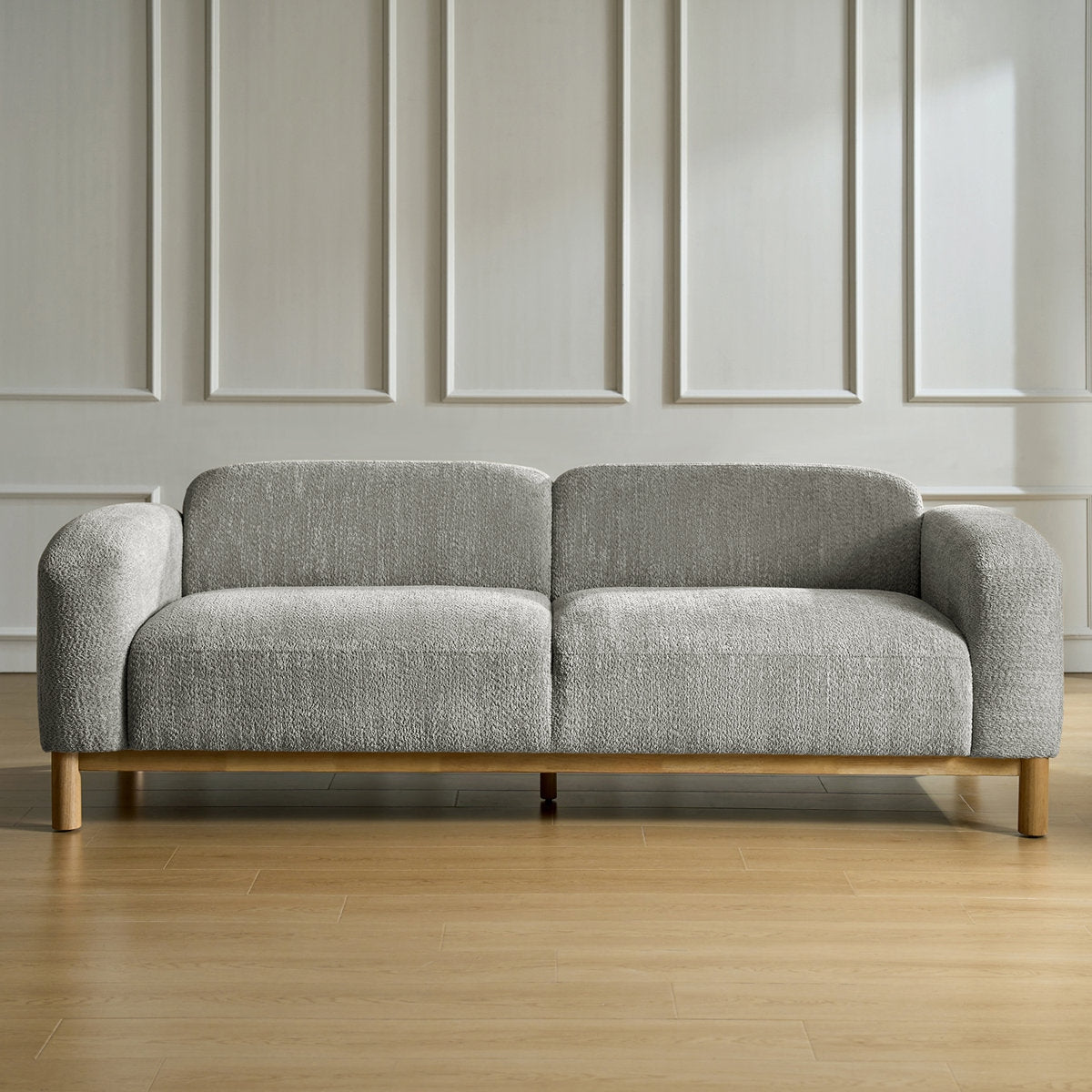 Modern Comfort Boucle 3 Seater Sofa with Natural Acacia Wood Frame