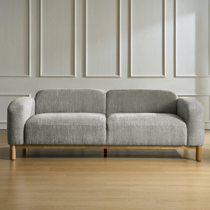 Modern Comfort Boucle 3 Seater Sofa with Natural Acacia Wood Frame