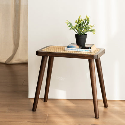 ADOUER WOOD Mid-Century Modern Solid Wood Stool with Woven Rattan Cane Seat