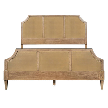 Woven Cane and Sheesham Wood Arched Headboard Bed