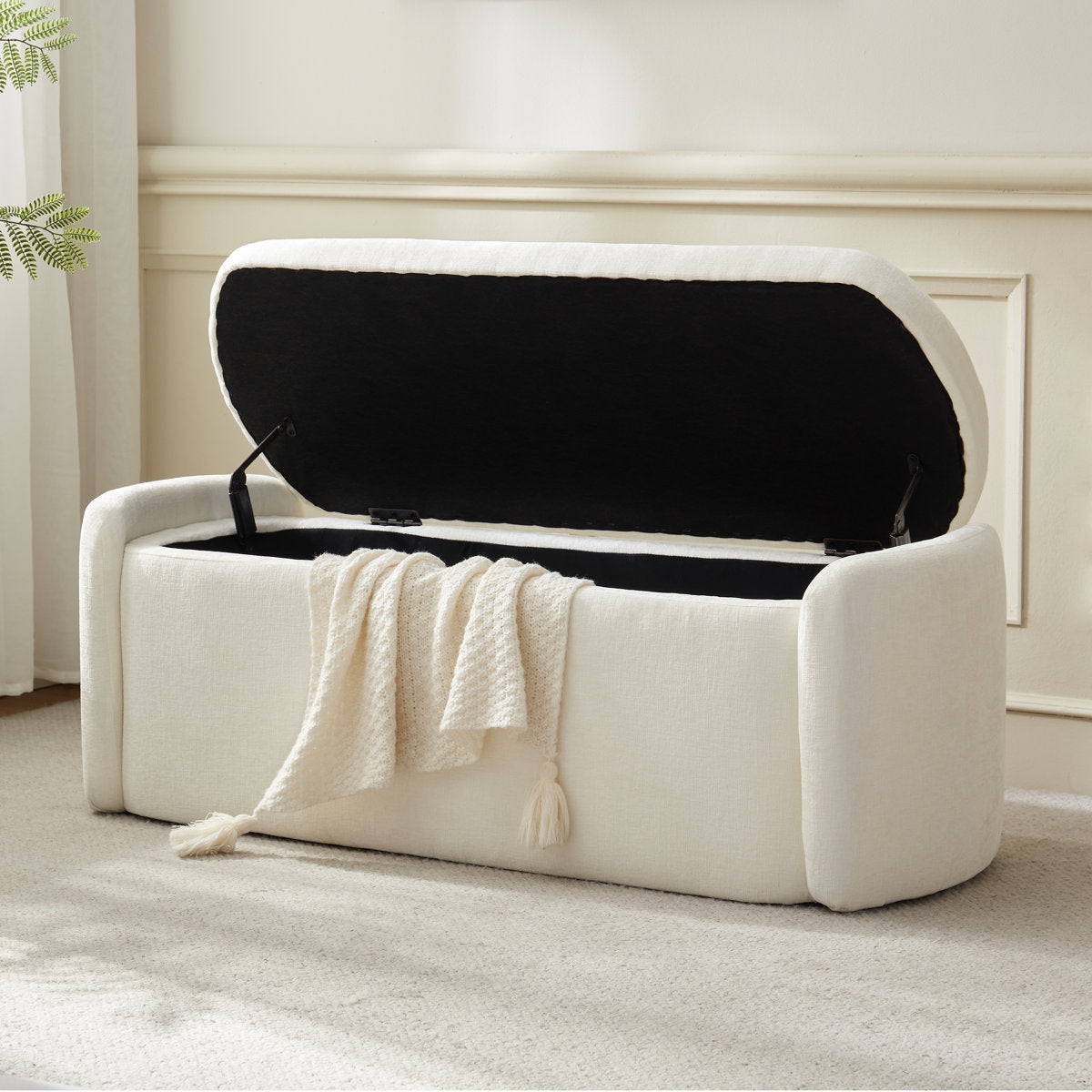 Nordic Solid Wood Storage Bench in Premium Upholstery