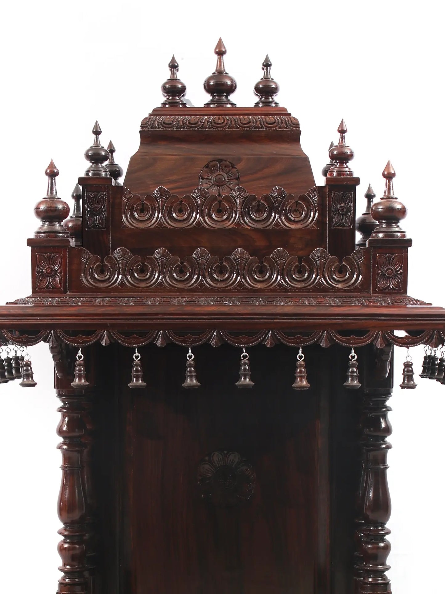 Intricately Carved Indian Style Sheesham Wood Mandir - Walnut Finish