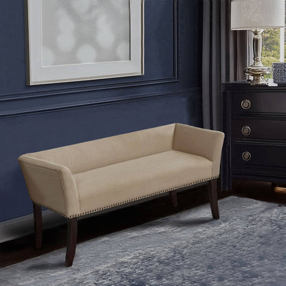 Adouer Wood Solid Sheesham Upholstered Bed Bench with Nailhead Trim