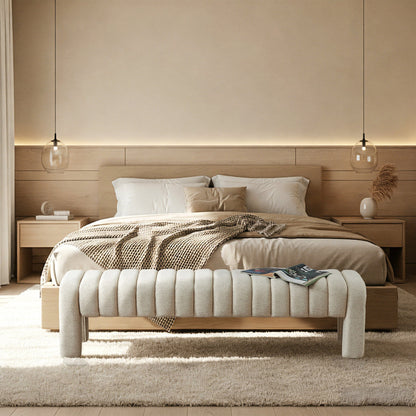 Ribbed Upholstered Bedroom Bench with Solid Wood Internal Frame