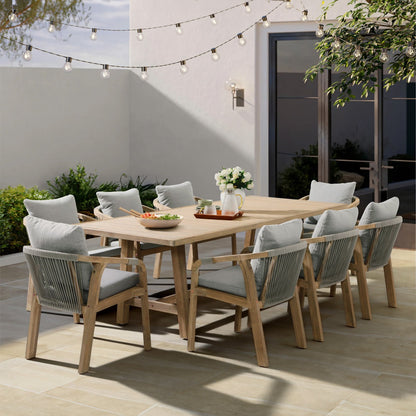ADOUER WOOD Solid Acacia Wood 8-Seater Outdoor Dining Set with Weather-Resistant Grey Cushions Exterior PU Finish