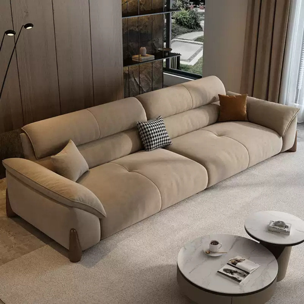 Low Profile Modern Sofa with Deep Seating - Polyester Fabric & Solid Wood Base