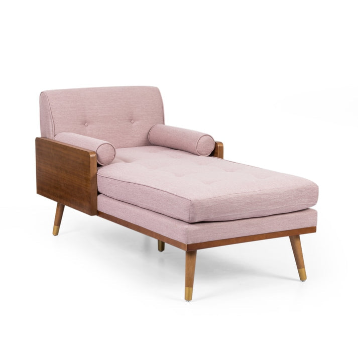 Retro Blush Pink Chaise Lounger with Acacia Accents