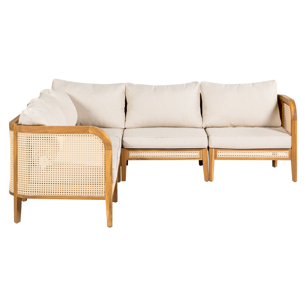 Weather-Resistant Acacia and Cane Outdoor Sofa with Cream Polyester Cushions