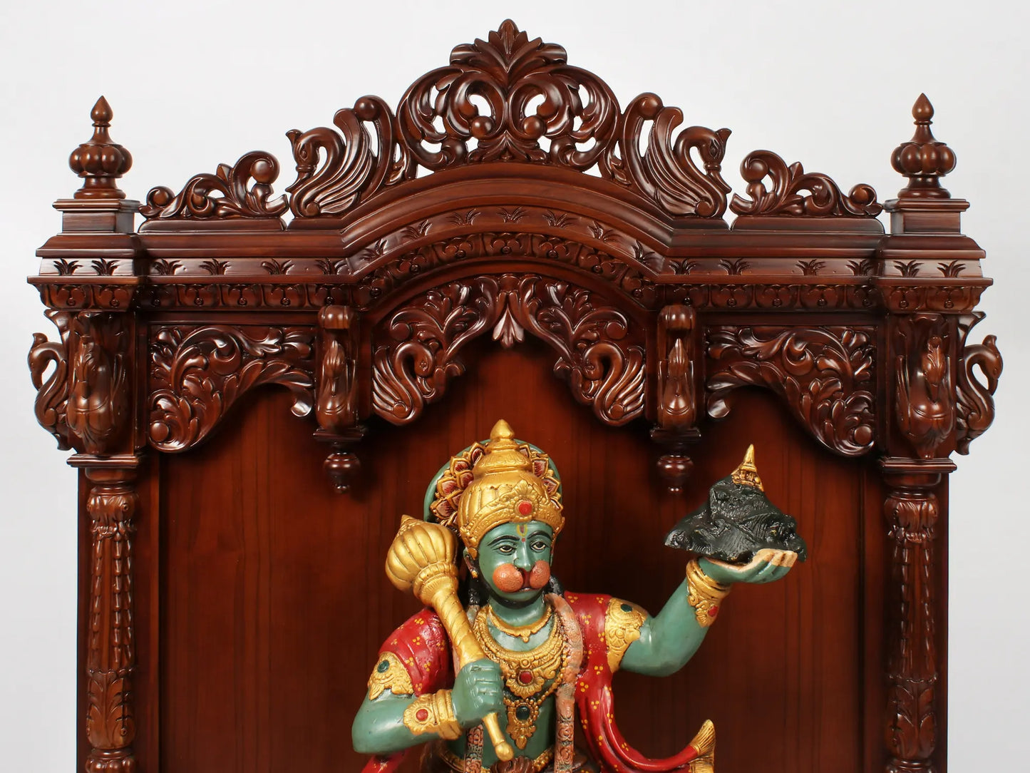 Premium Walnut Finish Sheesham Wood Pooja Mandir with Majestic Arch Design