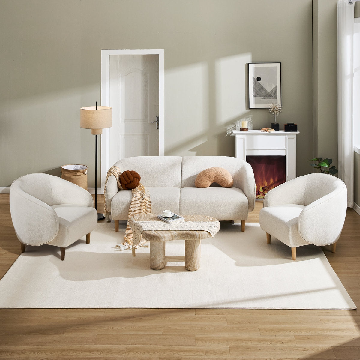 Curvaceous Comfort: Solid Wood & Jute Sofa Collection