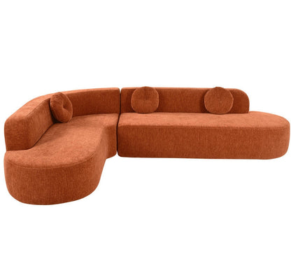 Curved Modular Velvet 6 Seater Sofa with Acacia Wood Base