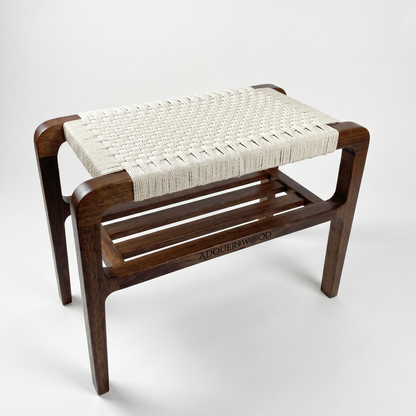 ADOUER WOOD Handcrafted Solid Wood Entryway Bench/Stool with Woven Cotton Rope Seat