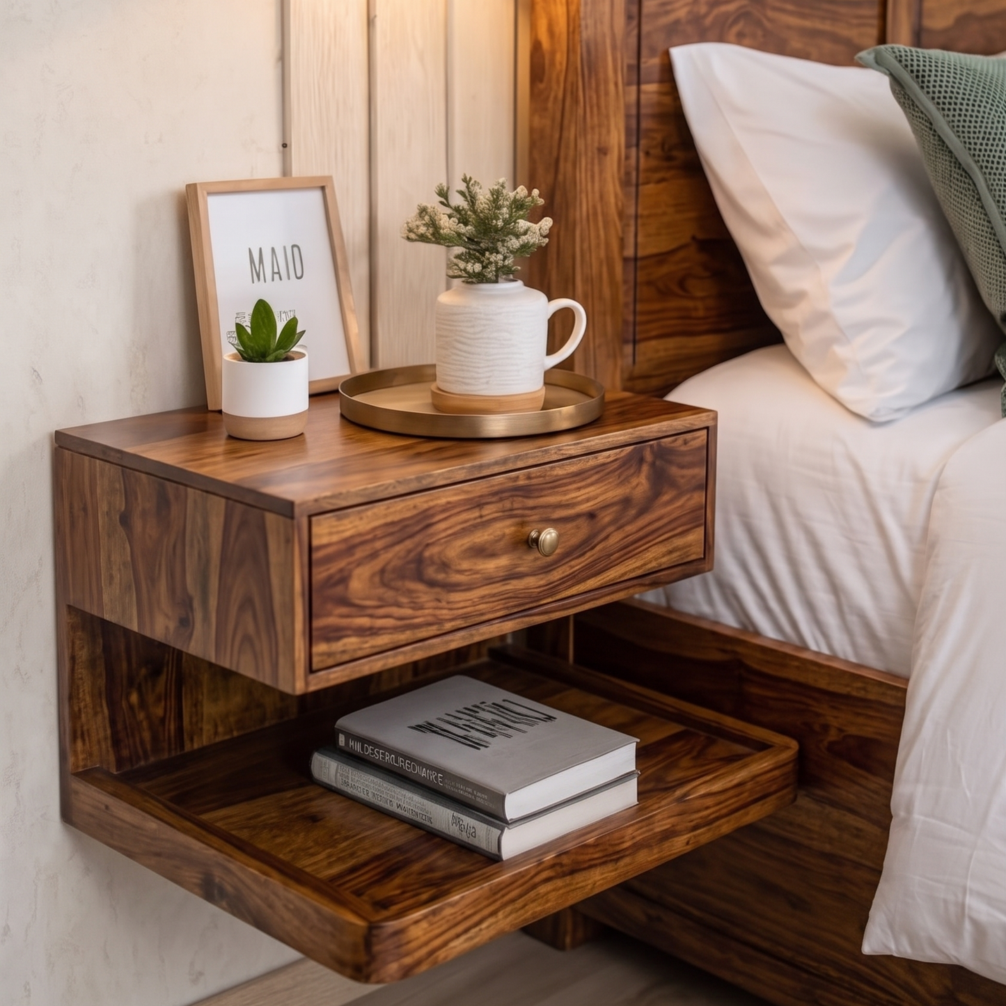 Modern Floating Nightstand with Drawer - Wall Mounted Bedside Table