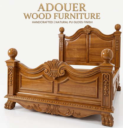 Adouer Wood Royal Solid Wood King Bed | Premium Teak Finish