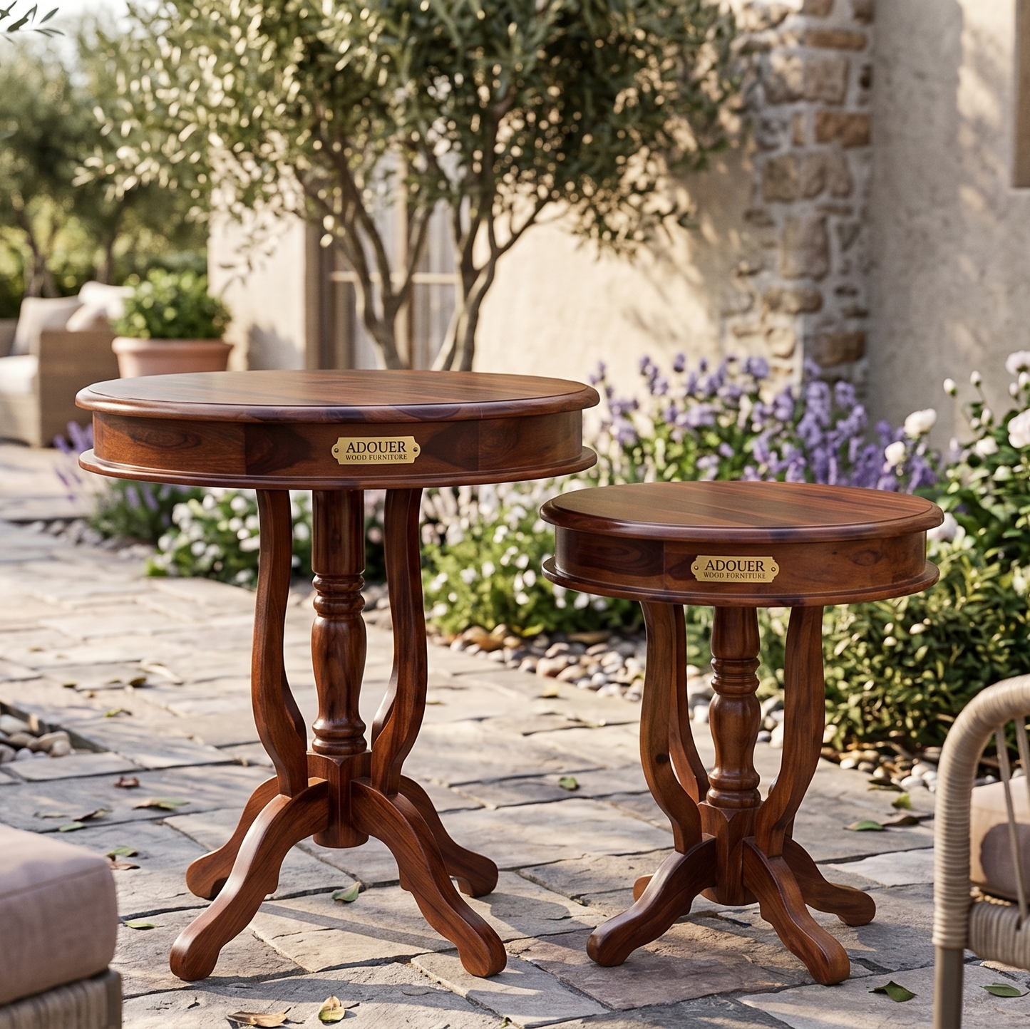 ADOUER WOOD Natural Honey Finish Accent Side Tables I Nesting Coffee Tables Set of 2