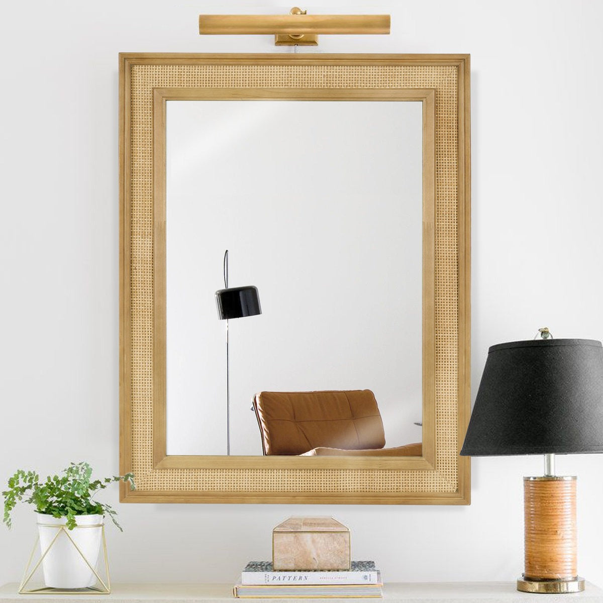 Natural Wood Rattan Mirror Farmhouse Wall Decoration