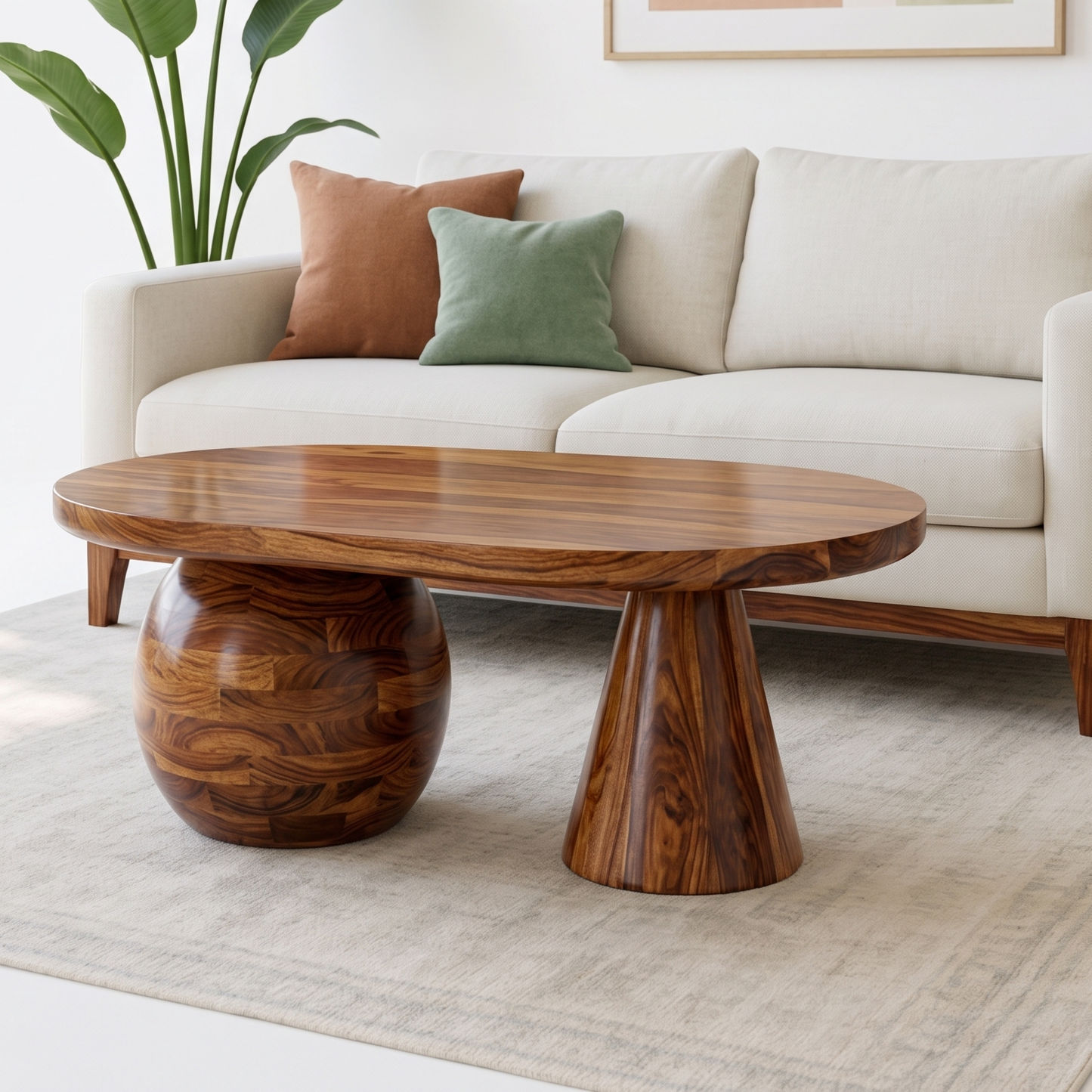 ADOUER WOOD Mid-Century Modern Sphere & Cone Statement Table