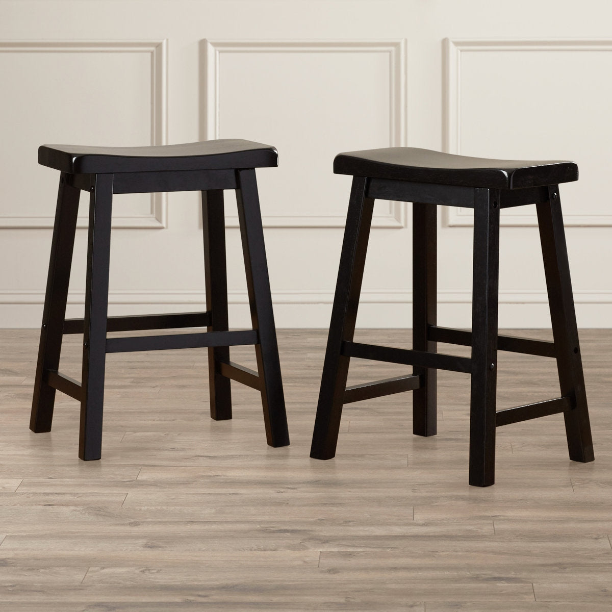 Handcrafted Solid Wood Counter-Height Bar Stools with Contoured Saddle Seat
