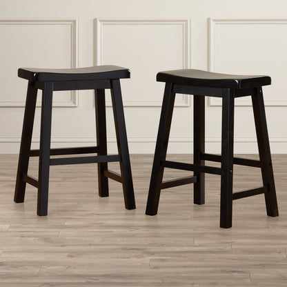 Handcrafted Solid Wood Counter-Height Bar Stools with Contoured Saddle Seat