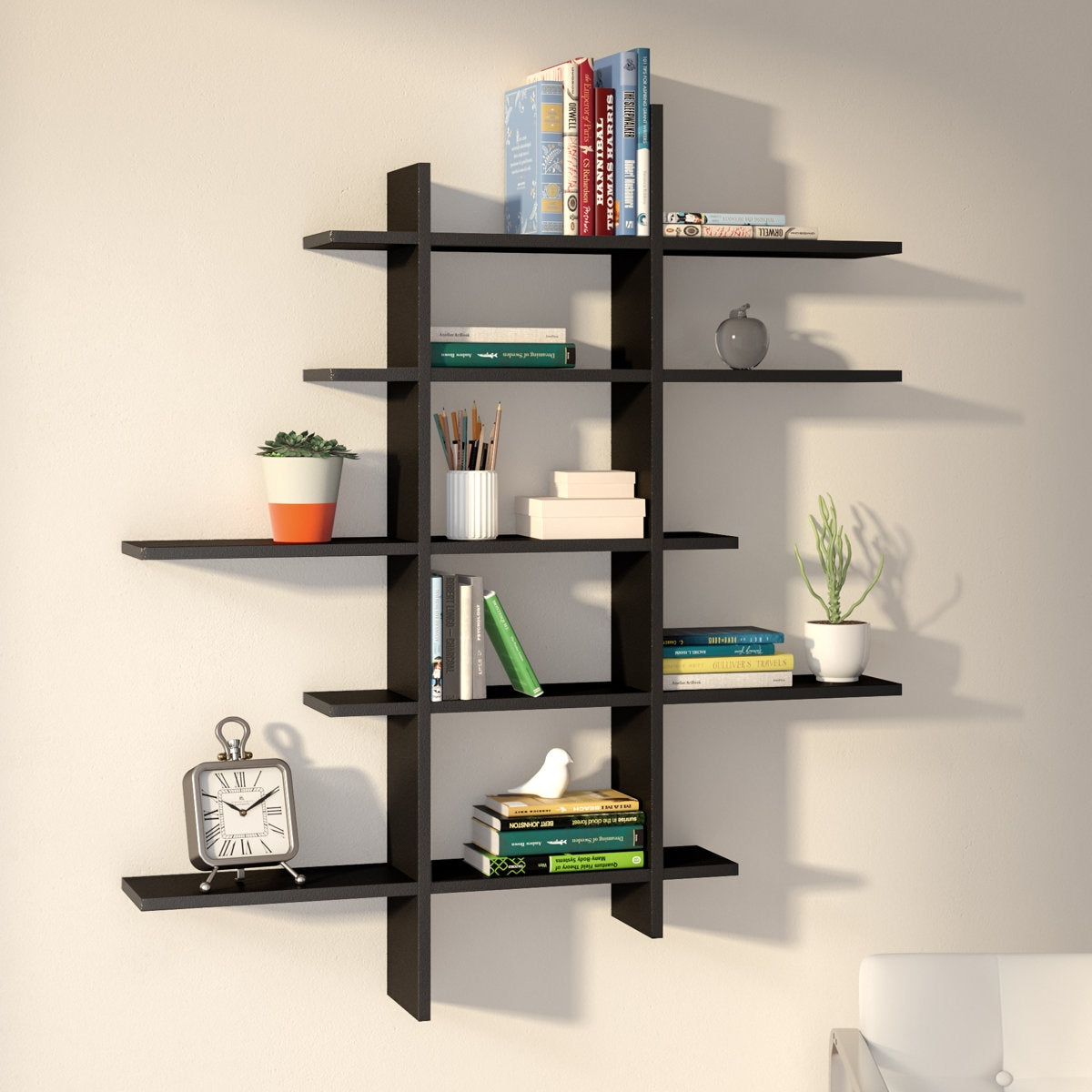 Solid Wood Geometric Interlocking Floating Wall Shelf