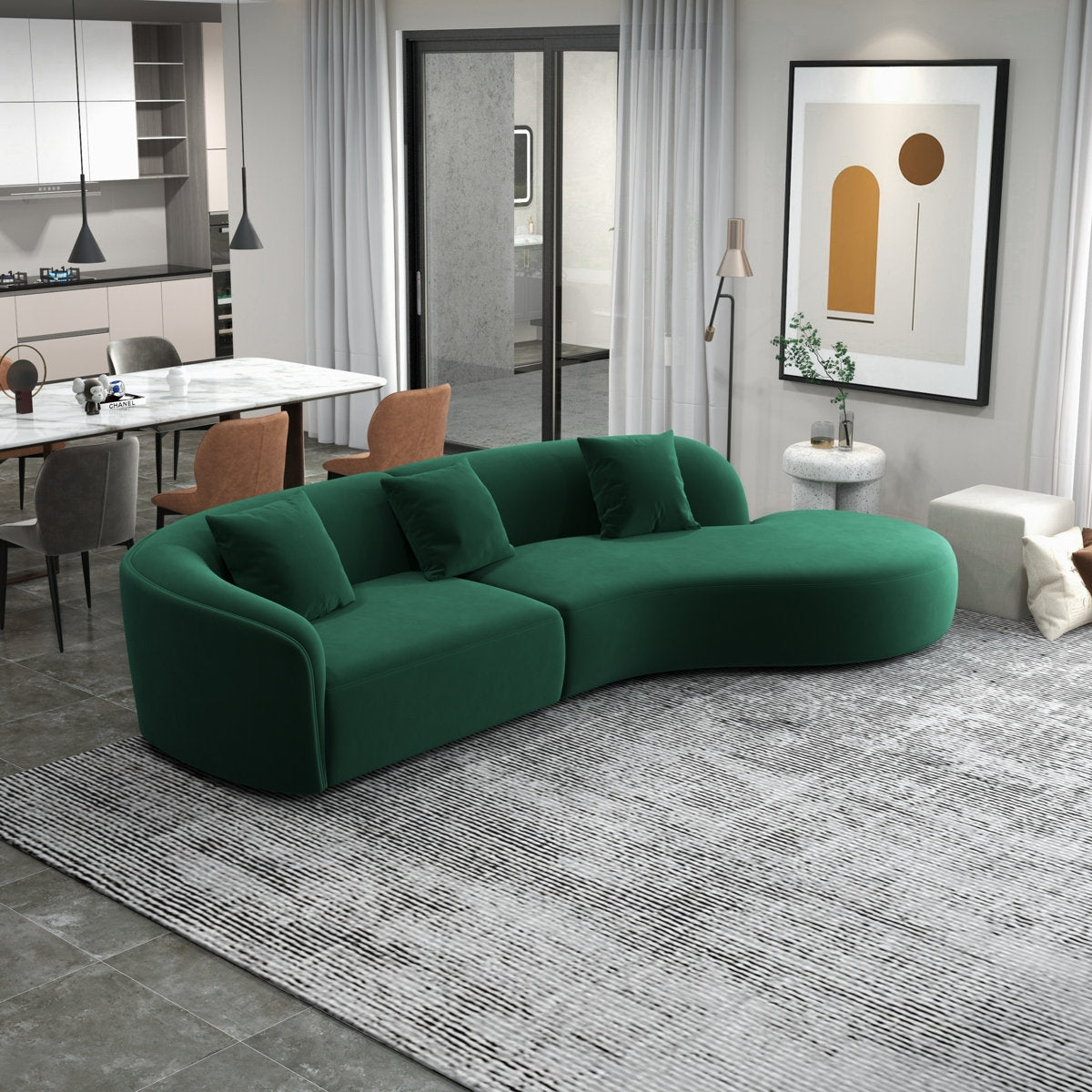 Emerald Velvet Curved Sectional 5 Seater Sofa with Solid Wood Frame