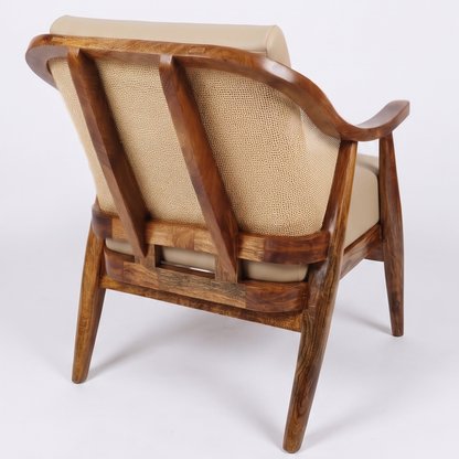 Adouer Wood Sheesham Solid Wood Armchair with Natural PU Finish