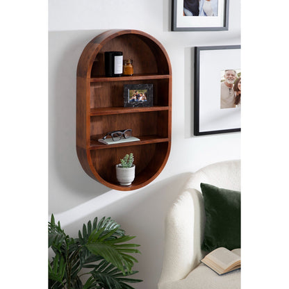 Capsule Solid Wood Wall Niche - 3-Tier Wooden Display Shelf