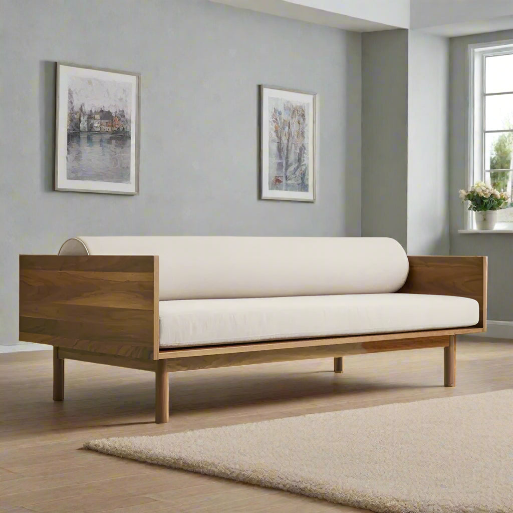 ADOUER WOOD Luxury Wooden Handmade Rope Knitting Sofa, Natural