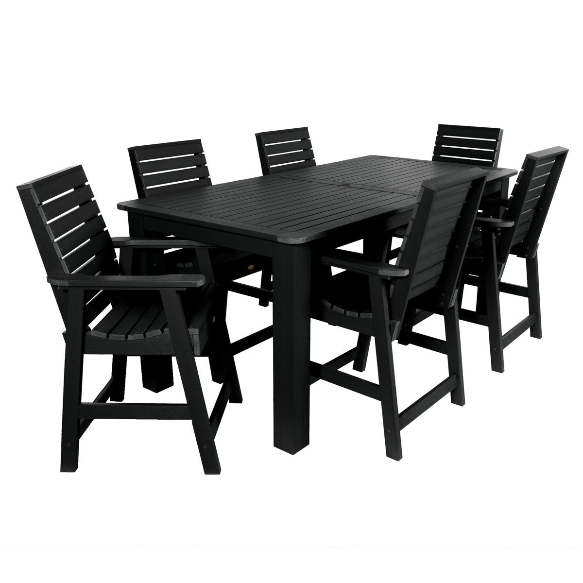 Modern High-Back Solid Wood Outdoor Dining Table and Chair Ensemble