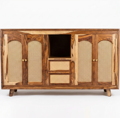 ADOUER WOOD Arched Cane Door Sideboard in Natural Sheesham