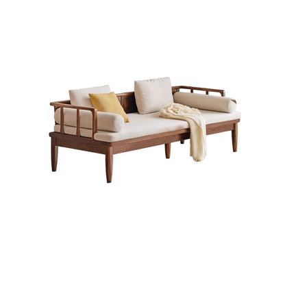 Modern Sheesham Wood 3 Seater Sofa with Comfortable Linen Cushions
