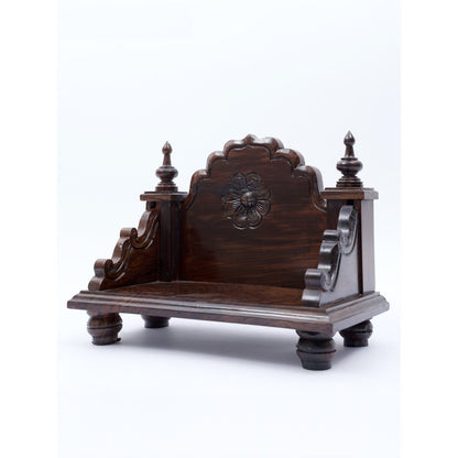 Sheesham Wood Pooja Mandir with Flower Design in Elegant Walnut Finish