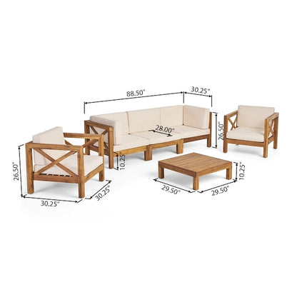 ADOUER WOOD "5-Seater Outdoor Sofa Set with Acacia Wood Frame and Beige Cushions"