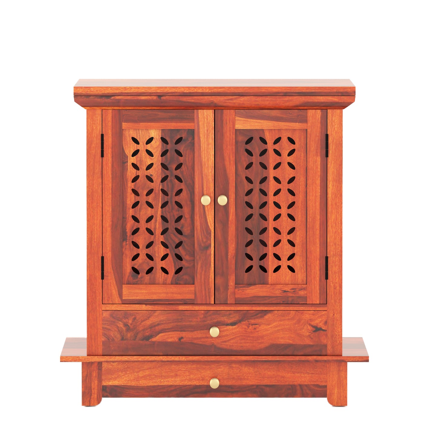 ADOUER WOOD 31'' Sheesham Wood Hand Double Drawers And 2 Door Pooja Mandir (Honey)