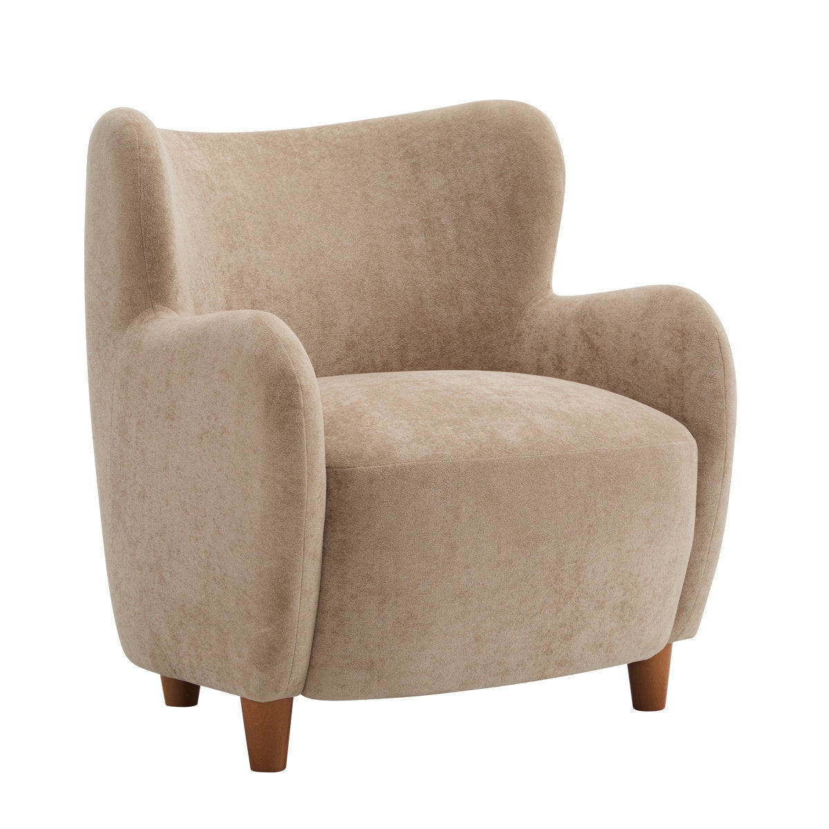 Modern Curved Velvet Wingback Chair with Solid Acacia Wood Frame