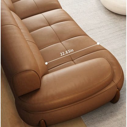 Modular Look Curved Leather Sofa with Generous Rolling Arms