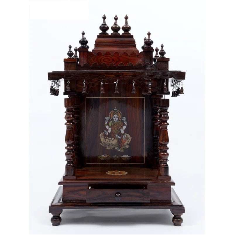 ADOUER WOOD 48" Solid Teak Wood Hand Carved Pooja Mandir (Walnut)