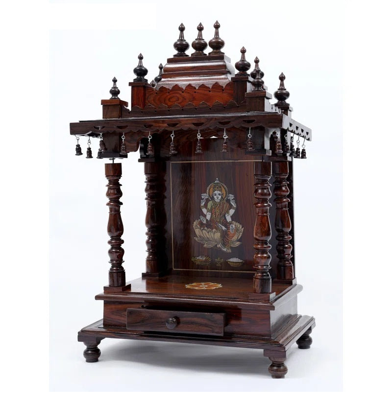 ADOUER WOOD 48" Solid Teak Wood Hand Carved Pooja Mandir (Walnut)